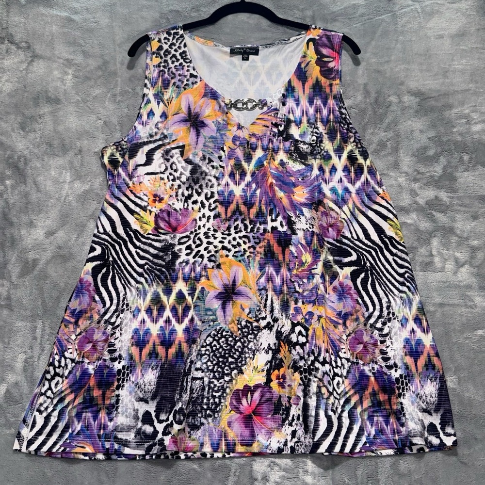 Slinky Brand Sleeveless Top Stretch Travel Jewel Tones Large 90s Tank Tunic